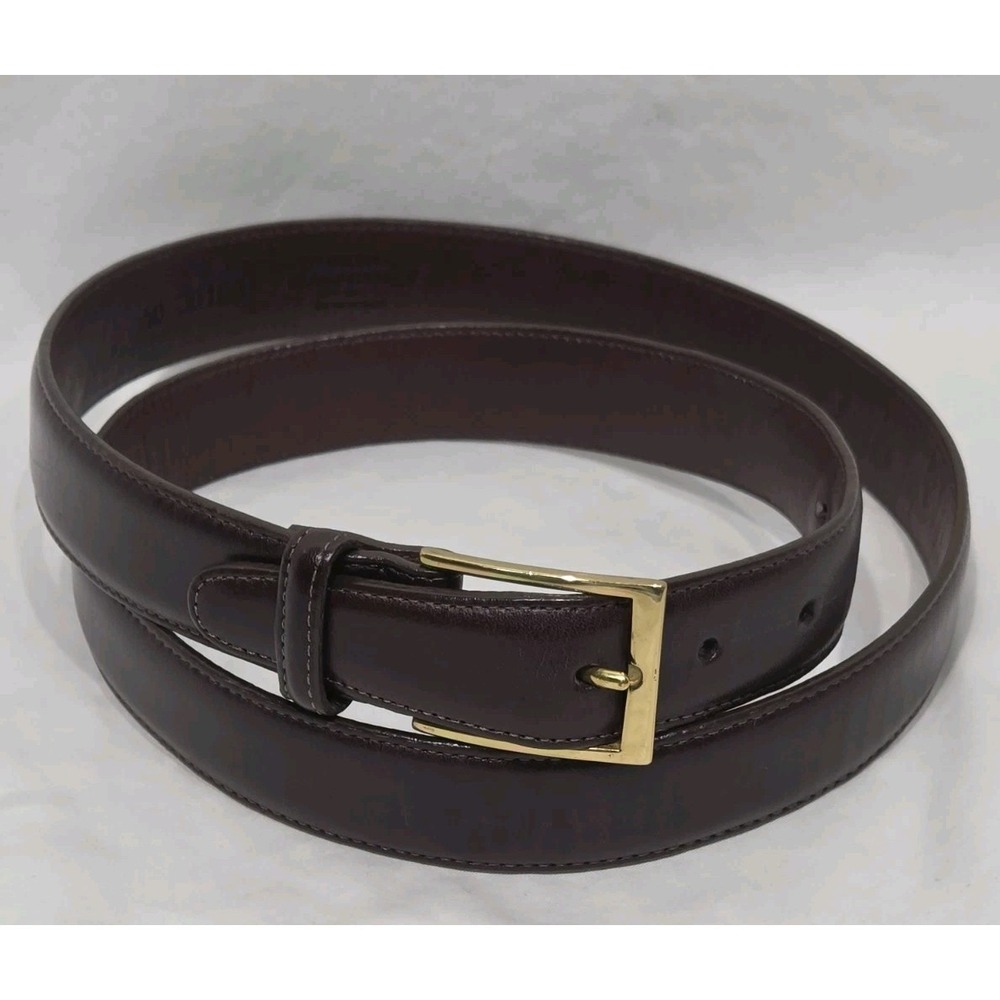 Brighton Mens Dress Belt Sz 40 Mahogany‎ Aniline Glazed Cowhide Brass Buckle USA